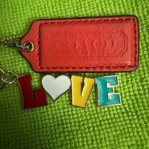 Coral Leather Keychain with Gold Chain